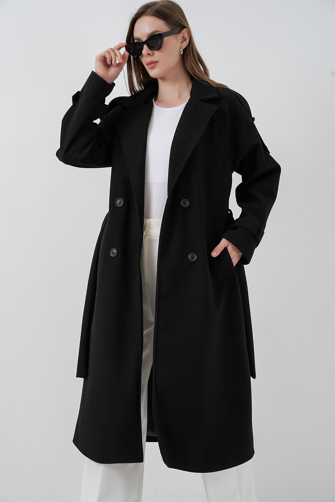 Bigdart Manteau en laine à ceinture pour femme 9161 - Noir