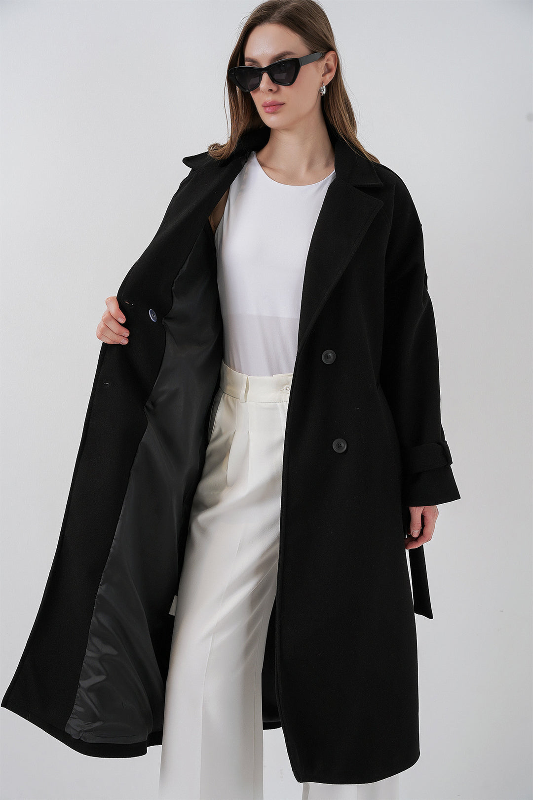 Bigdart Manteau en laine à ceinture pour femme 9161 - Noir