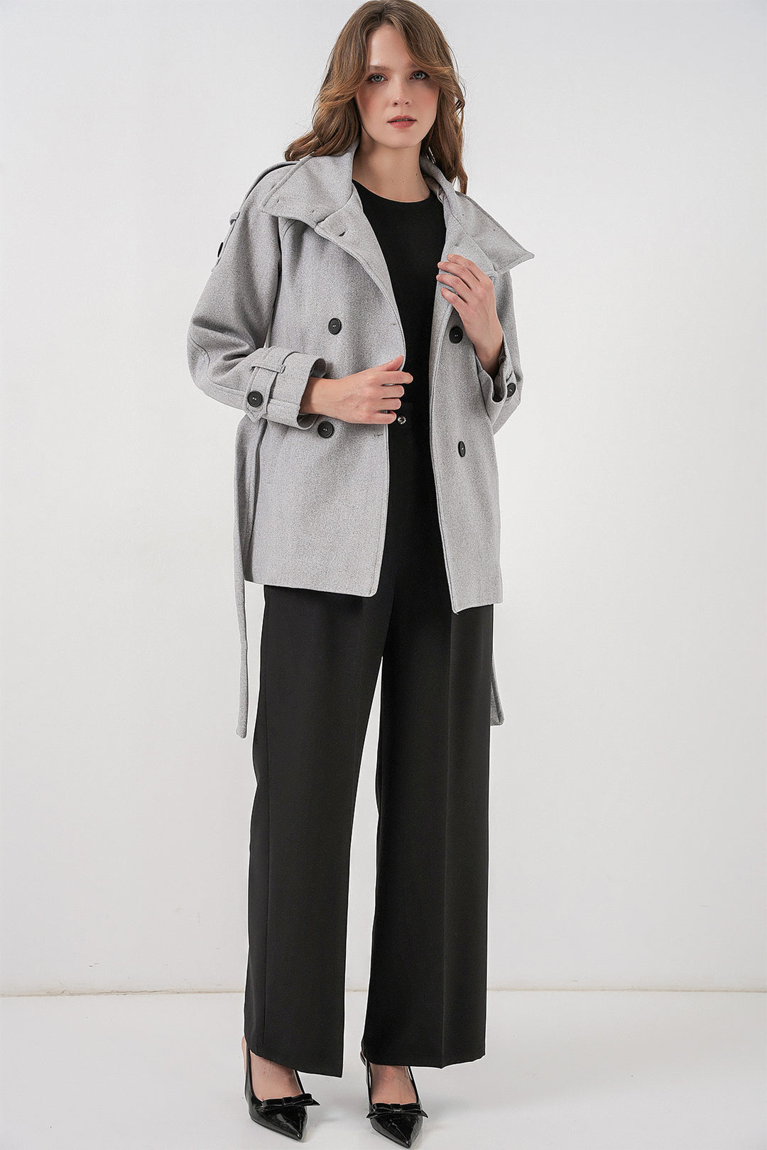 Bigdart Manteau en laine pour femme avec ceinture 9162 - Gris