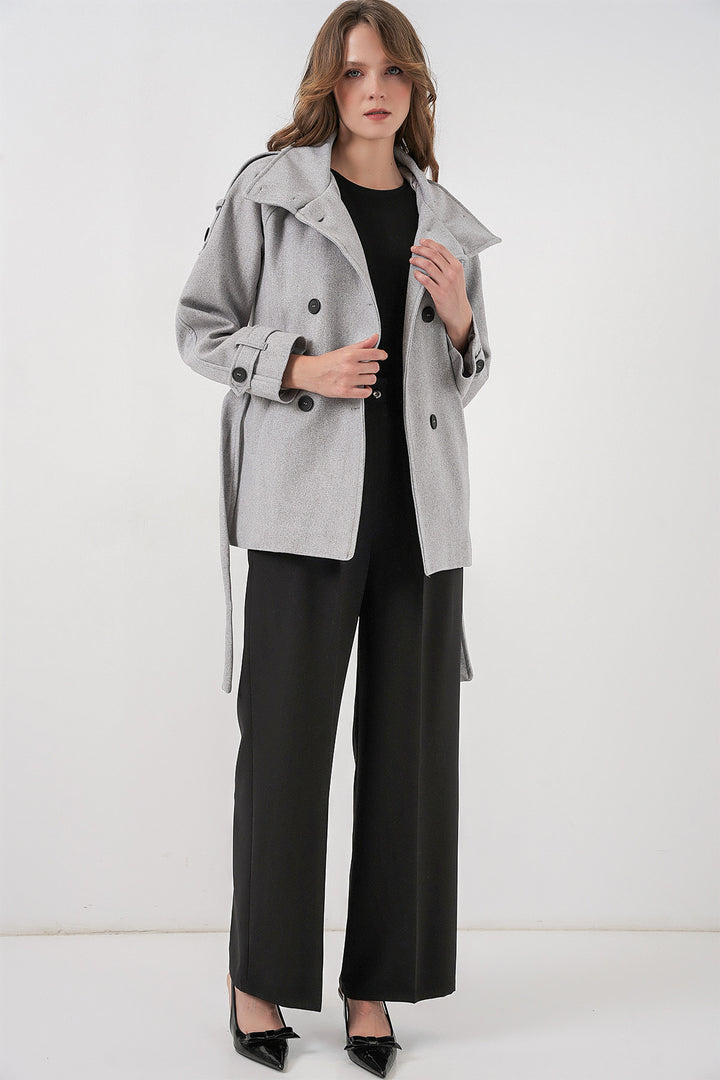 Bigdart Manteau en laine pour femme avec ceinture 9162 - Gris