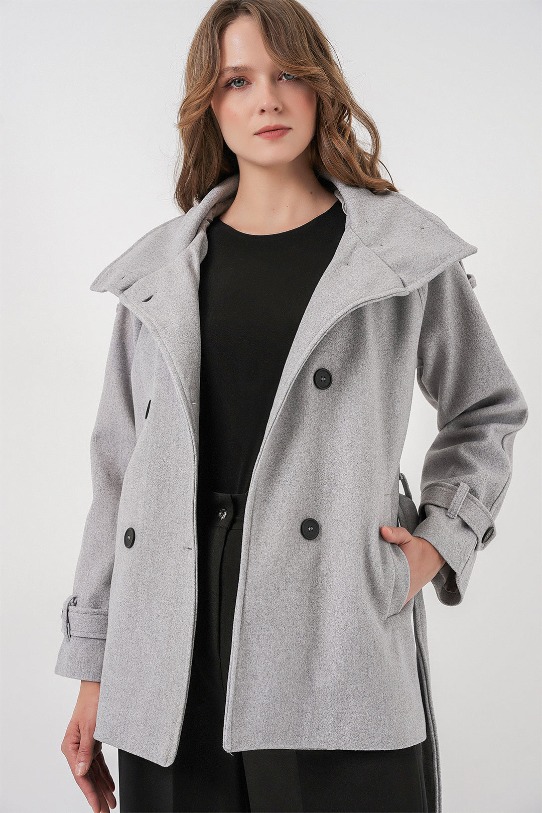 Bigdart Manteau en laine pour femme avec ceinture 9162 - Gris