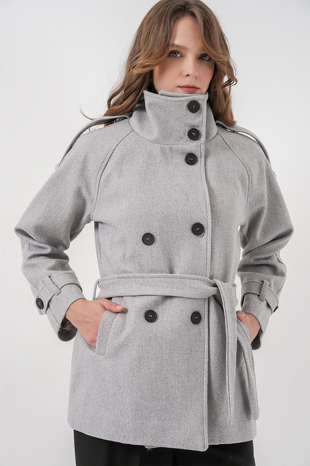 Bigdart Manteau en laine pour femme avec ceinture 9162 - Gris