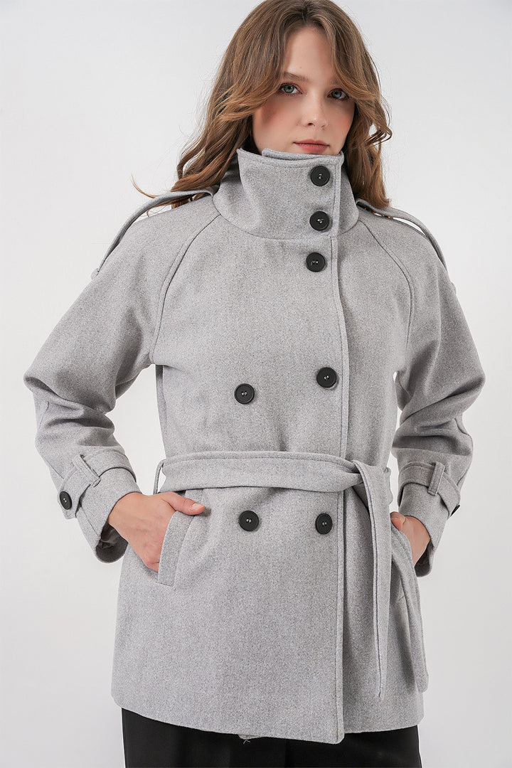 Bigdart Manteau en laine pour femme avec ceinture 9162 - Gris