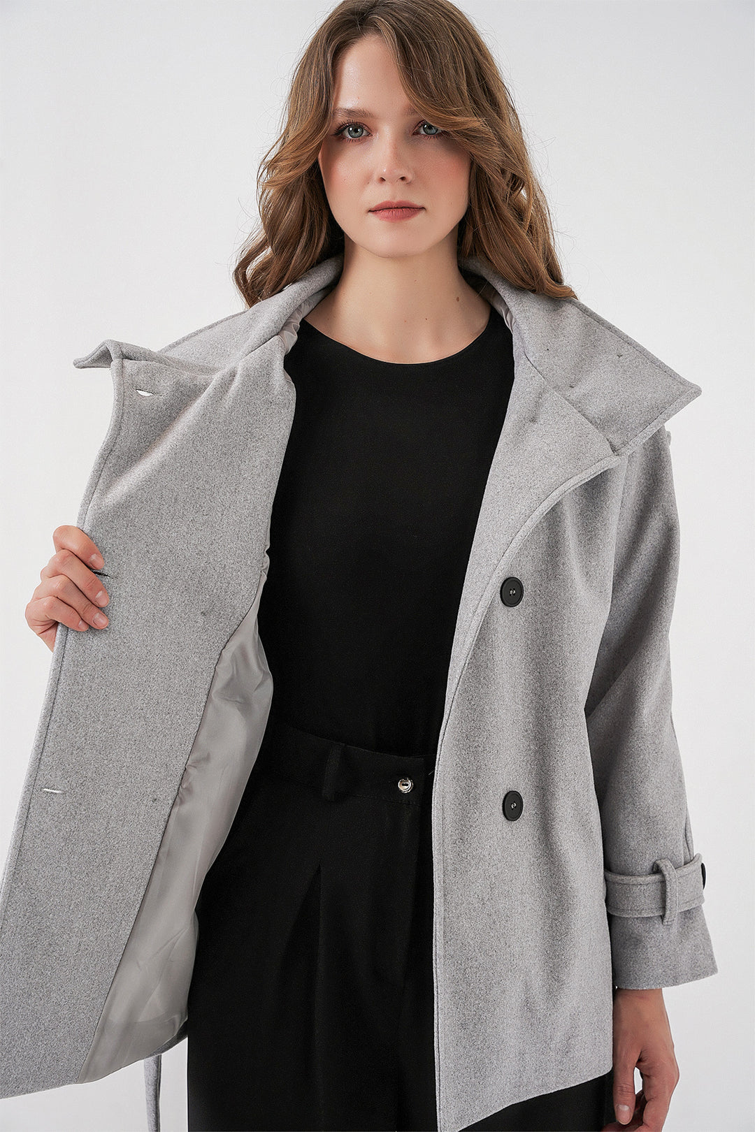 Bigdart Manteau en laine pour femme avec ceinture 9162 - Gris