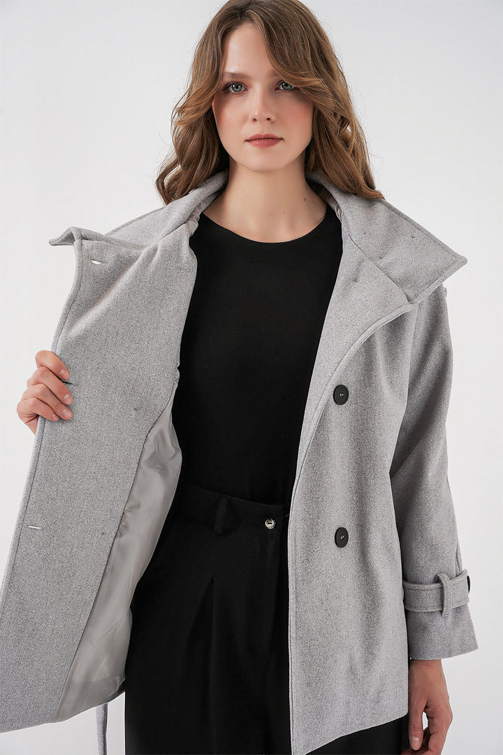 Bigdart Manteau en laine pour femme avec ceinture 9162 - Gris
