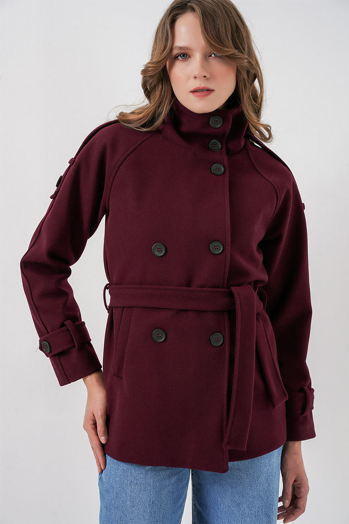 Bigdart Manteau en laine avec ceinture pour femme 9162 - Bordeaux