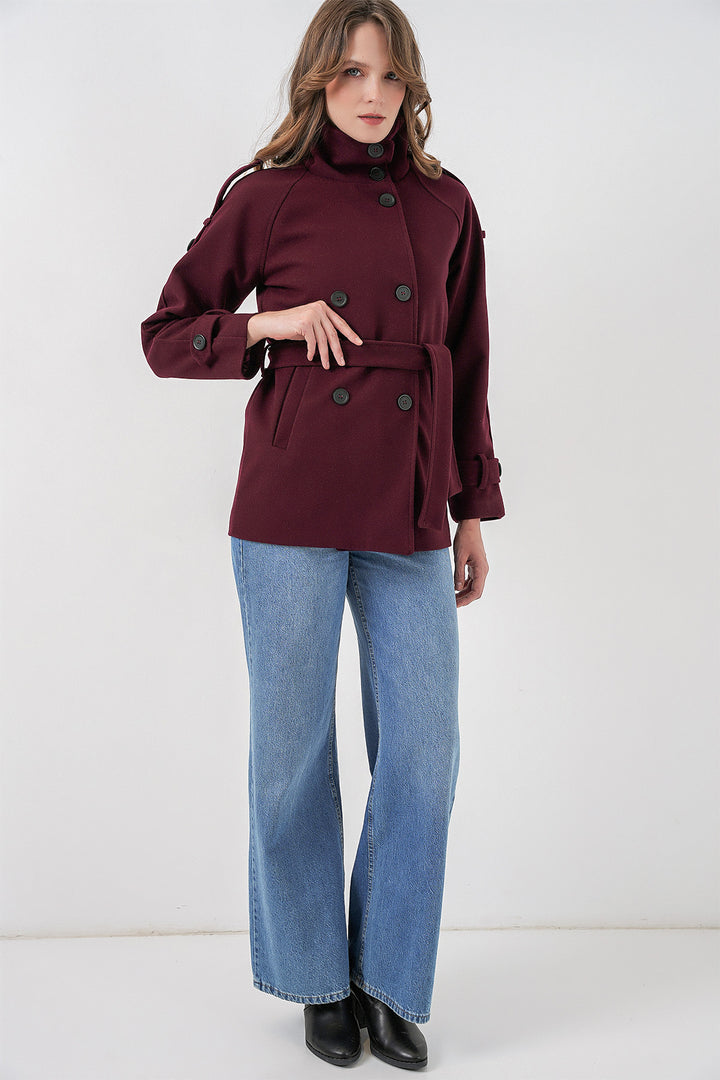Bigdart Manteau en laine avec ceinture pour femme 9162 - Bordeaux