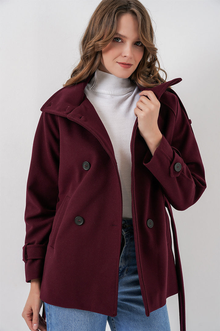 Bigdart Manteau en laine avec ceinture pour femme 9162 - Bordeaux