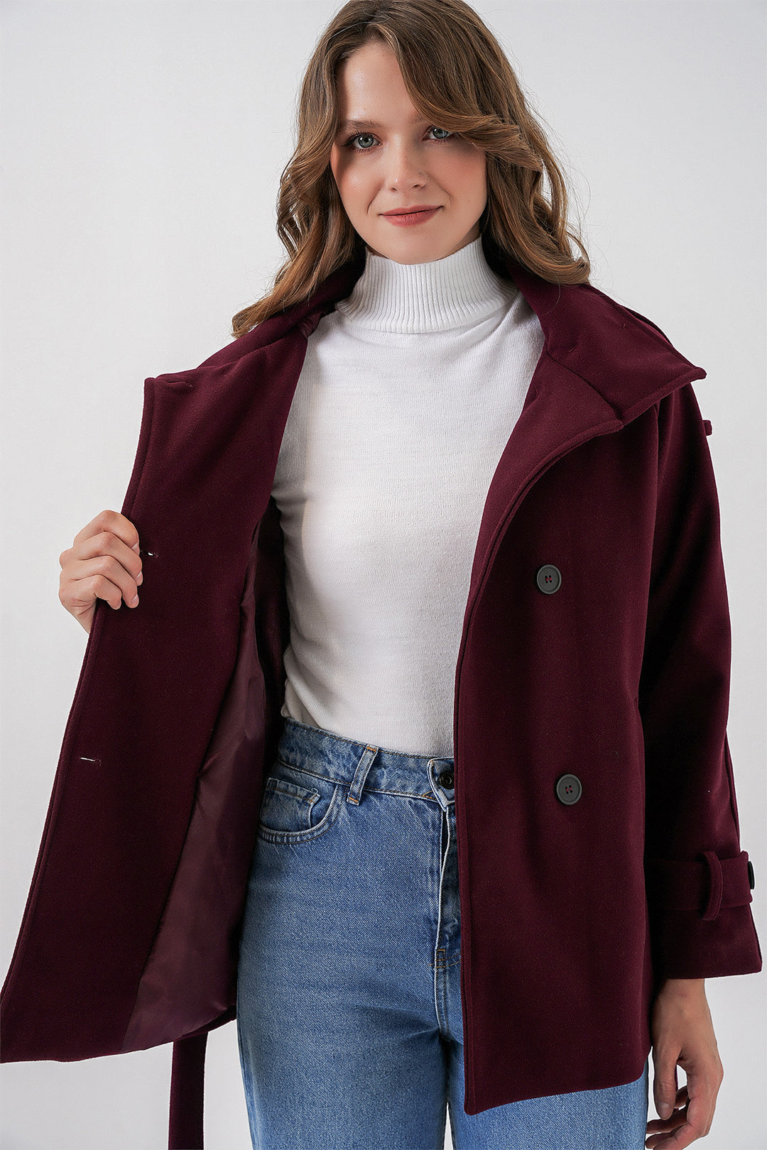 Bigdart Manteau en laine avec ceinture pour femme 9162 - Bordeaux