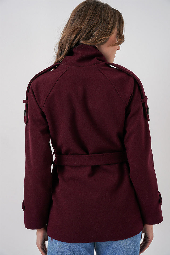 Bigdart Manteau en laine avec ceinture pour femme 9162 - Bordeaux