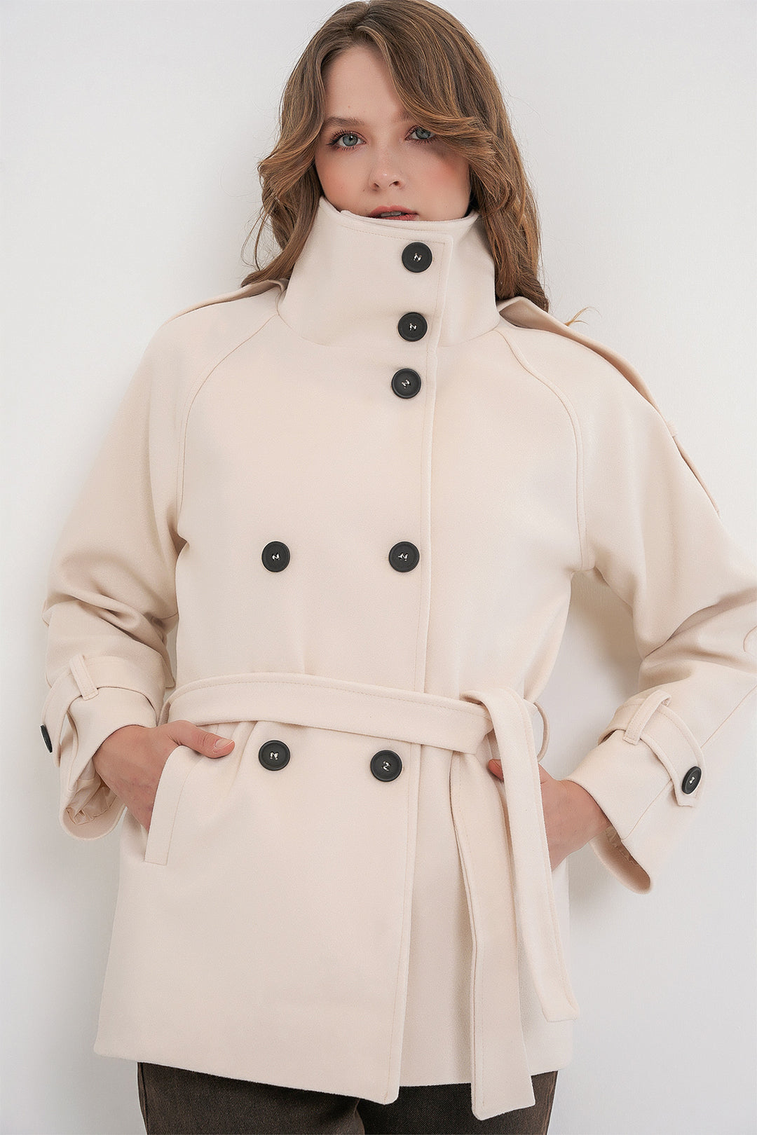 Bigdart Women's belted wool coat 9162 - Ecru