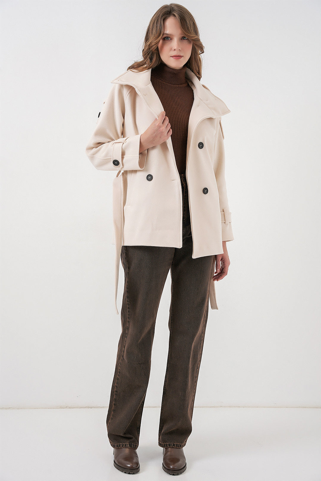 Bigdart Women's belted wool coat 9162 - Ecru
