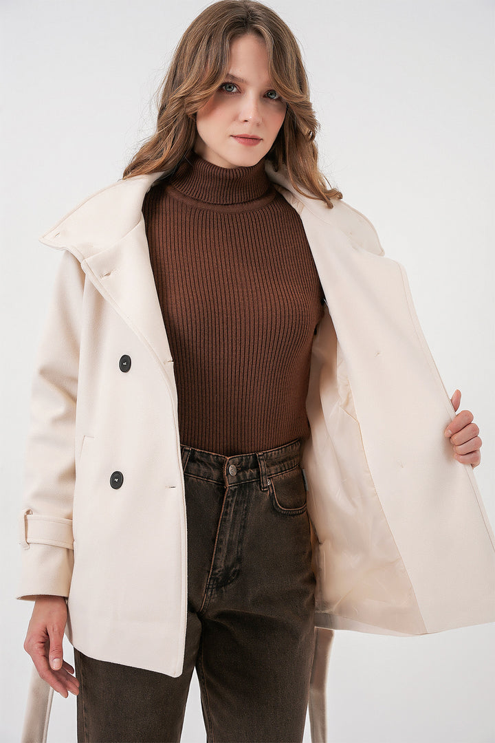 Bigdart Women's belted wool coat 9162 - Ecru