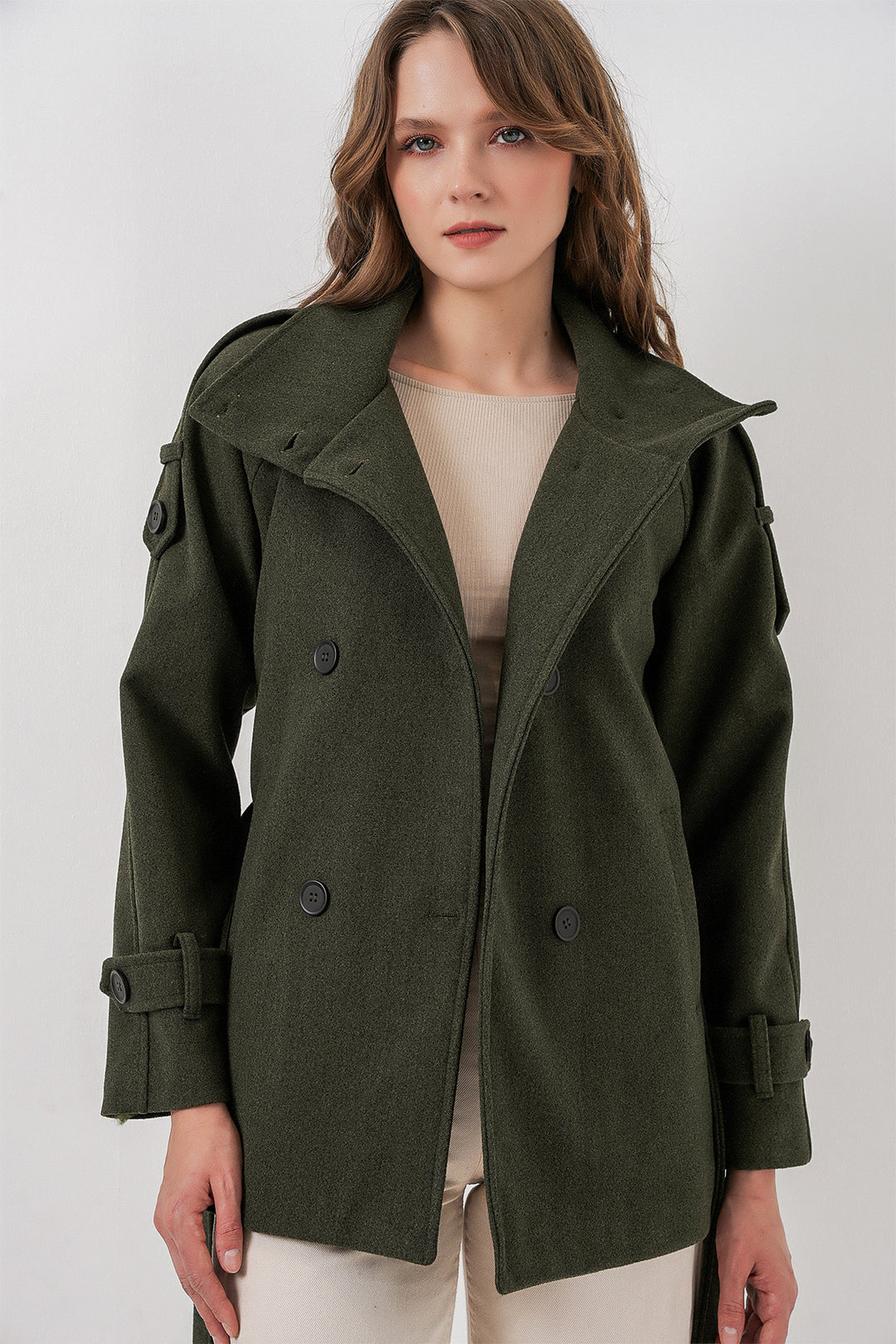 Bigdart Femme Manteau en Laine à Ceinture 9162 - Kaki