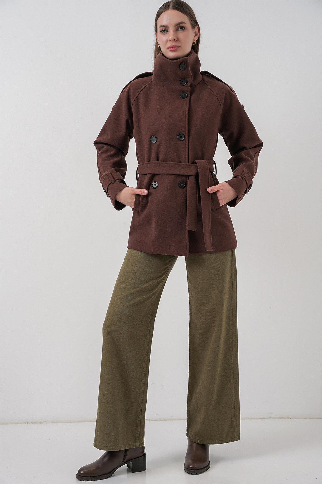 Bigdart Manteau en laine à ceinture pour femme 9162 - Marron