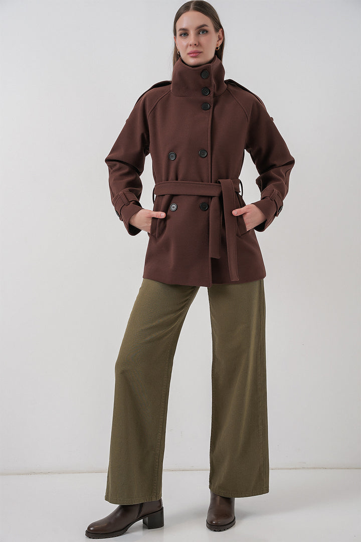Bigdart Manteau en laine à ceinture pour femme 9162 - Marron