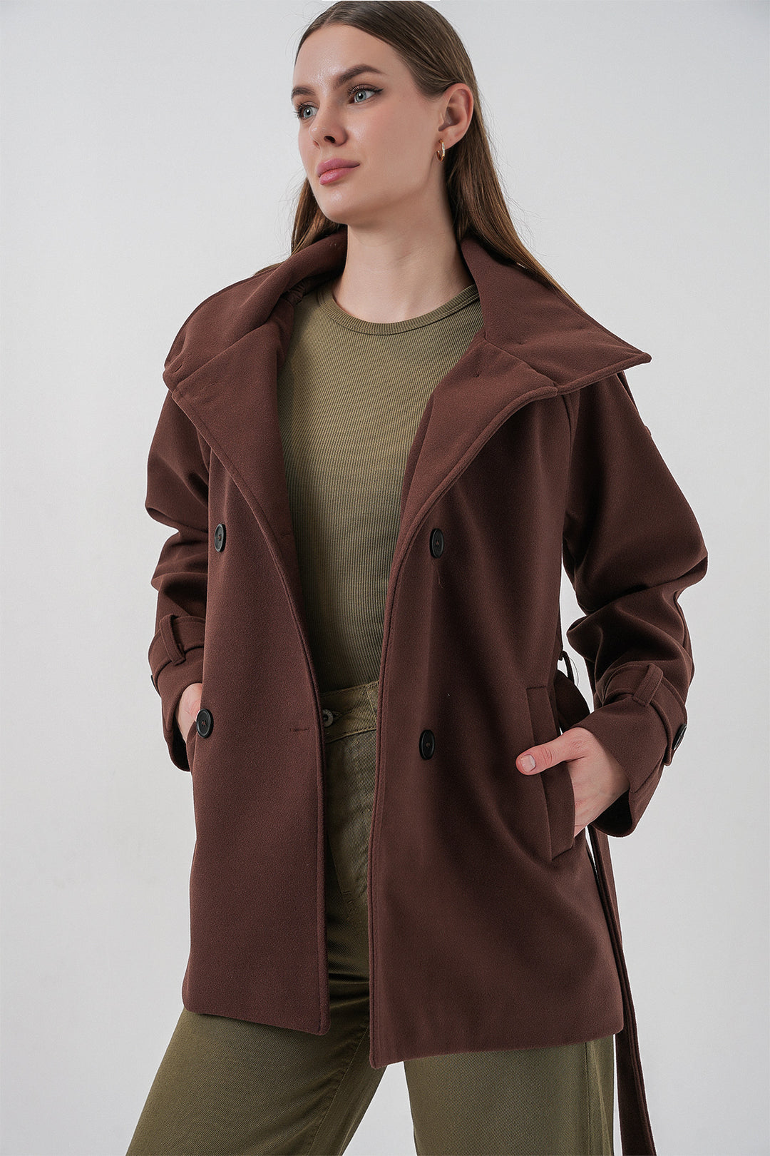 Bigdart Manteau en laine à ceinture pour femme 9162 - Marron