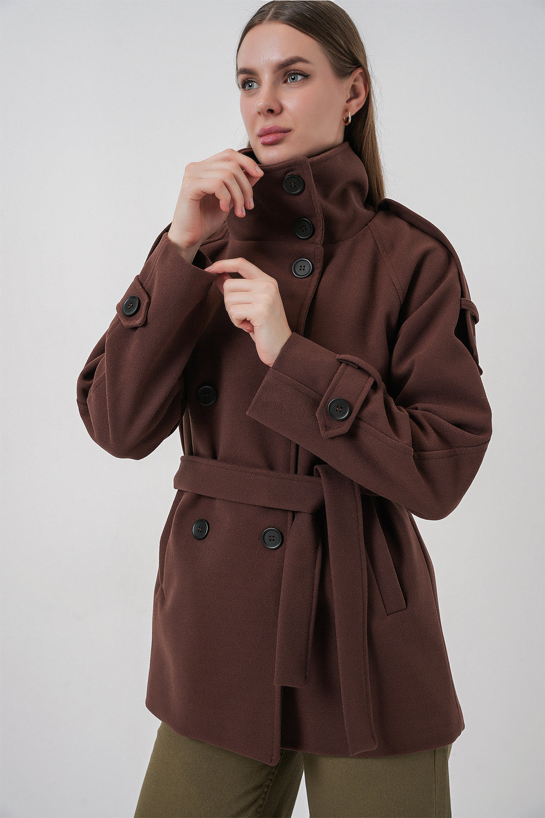 Bigdart Manteau en laine à ceinture pour femme 9162 - Marron