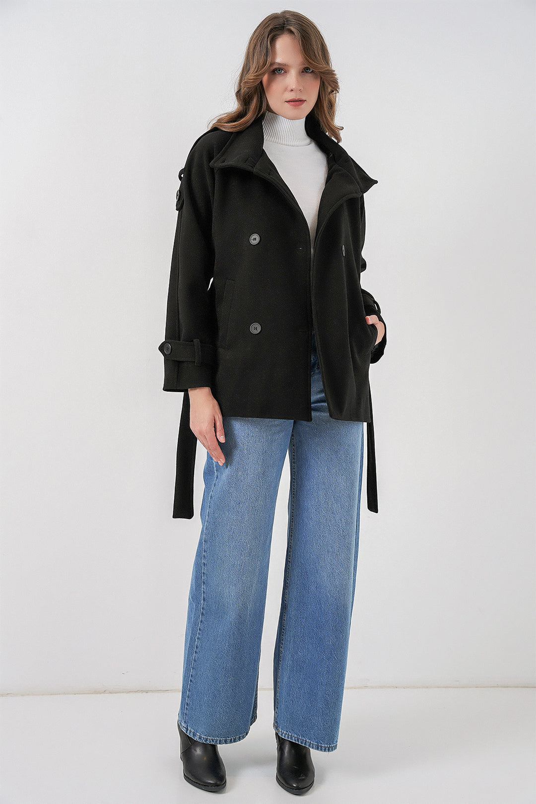 Bigdart Manteau en laine à ceinture pour femme 9162 - Noir