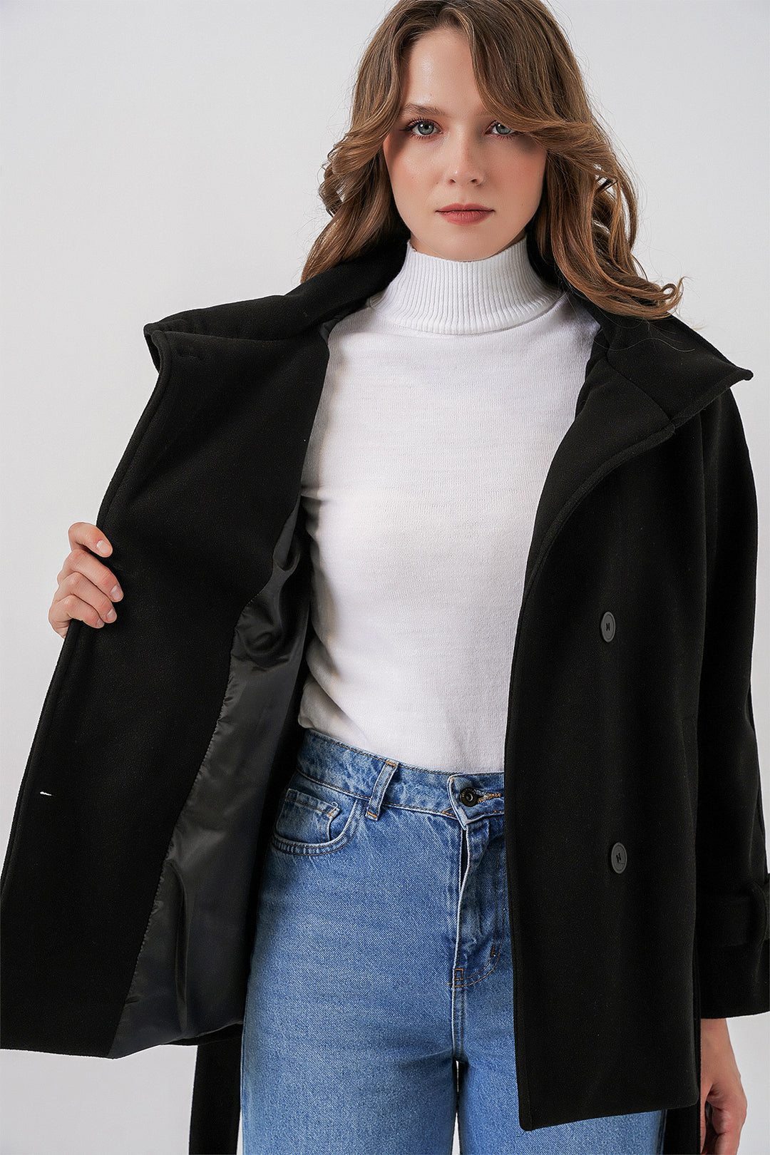 Bigdart Manteau en laine à ceinture pour femme 9162 - Noir