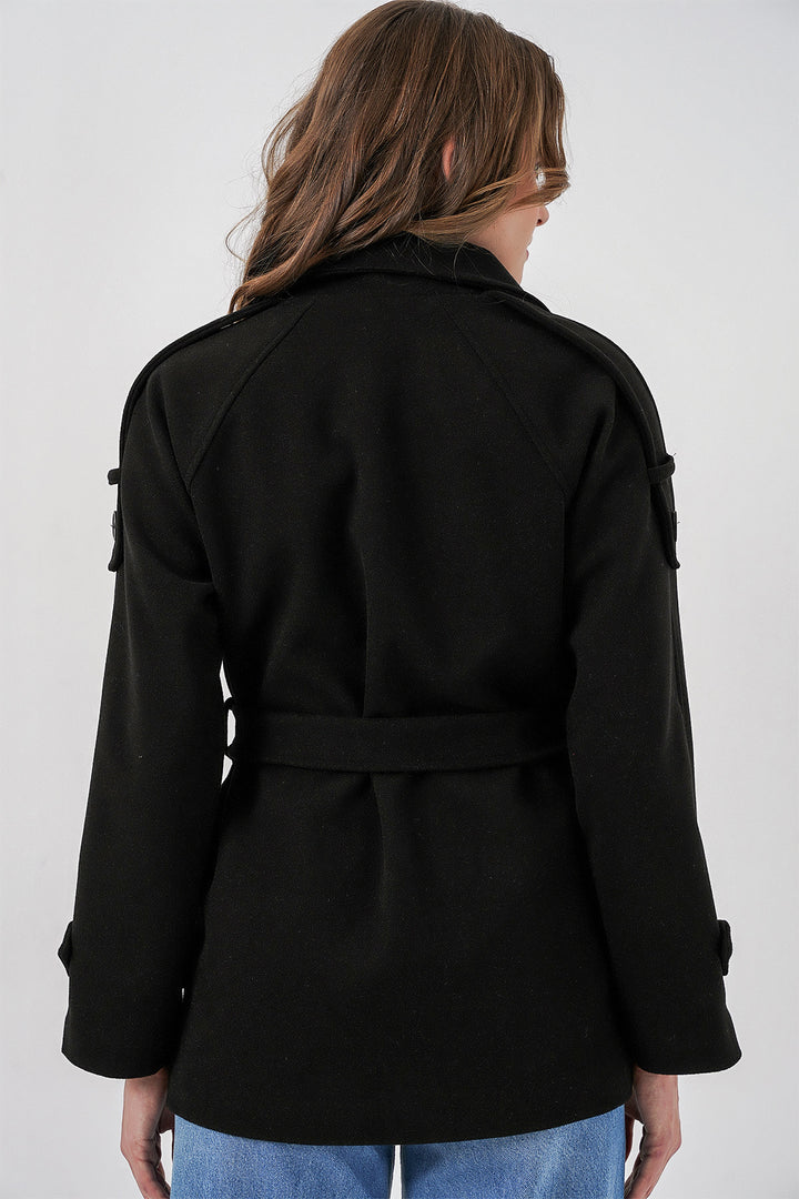 Bigdart Manteau en laine à ceinture pour femme 9162 - Noir