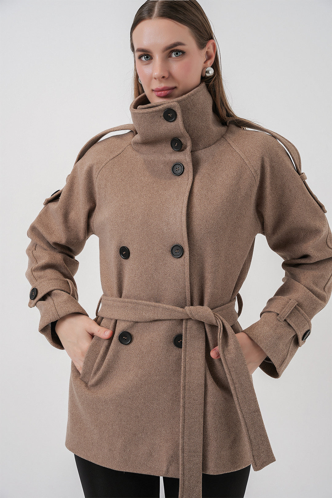Bigdart Manteau en laine à ceinture pour femme 9162 - Pierre