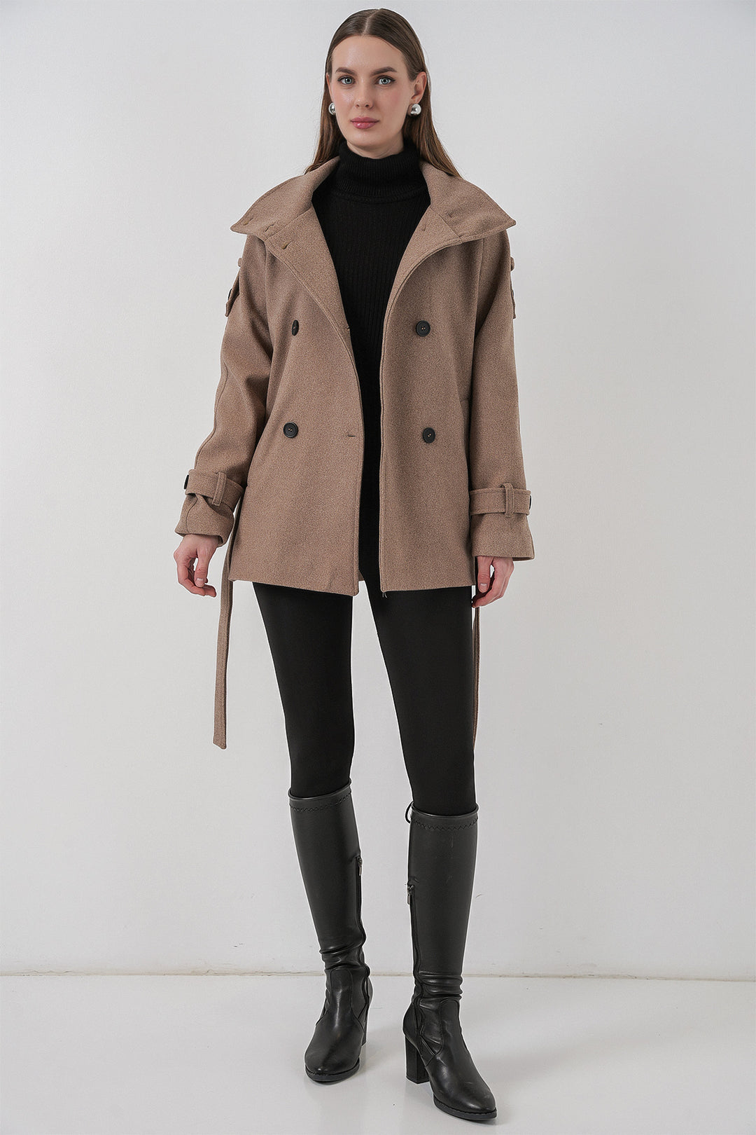 Bigdart Manteau en laine à ceinture pour femme 9162 - Pierre
