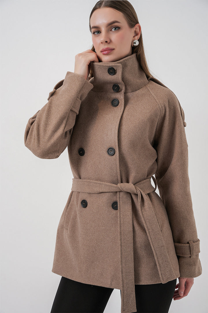Bigdart Manteau en laine à ceinture pour femme 9162 - Pierre