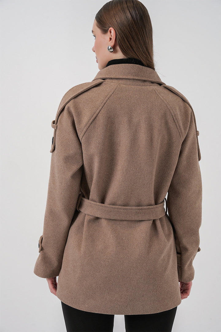 Bigdart Manteau en laine à ceinture pour femme 9162 - Pierre