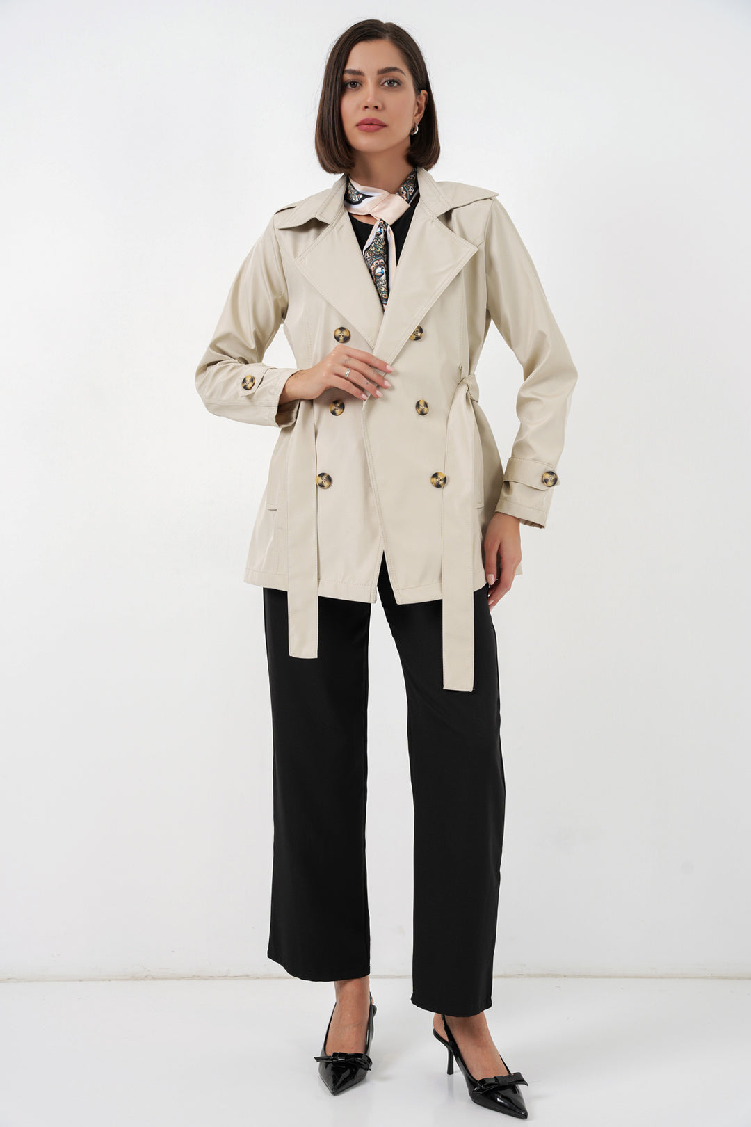 Bigdart Trench court ceinturé pour femme 5982 - Beige