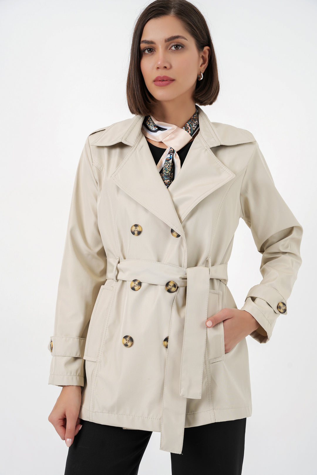 Bigdart Trench court ceinturé pour femme 5982 - Beige