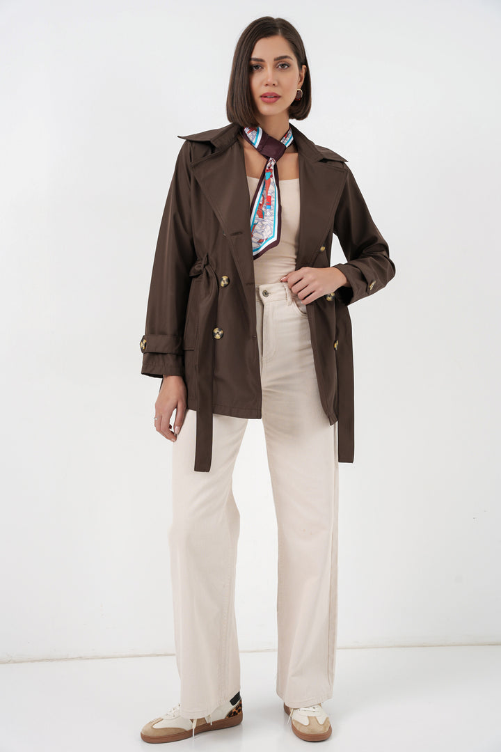 Bigdart Manteau court ceinturé femme 5982 - Marron