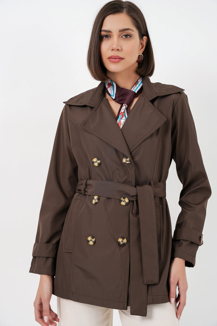 Bigdart Manteau court ceinturé femme 5982 - Marron
