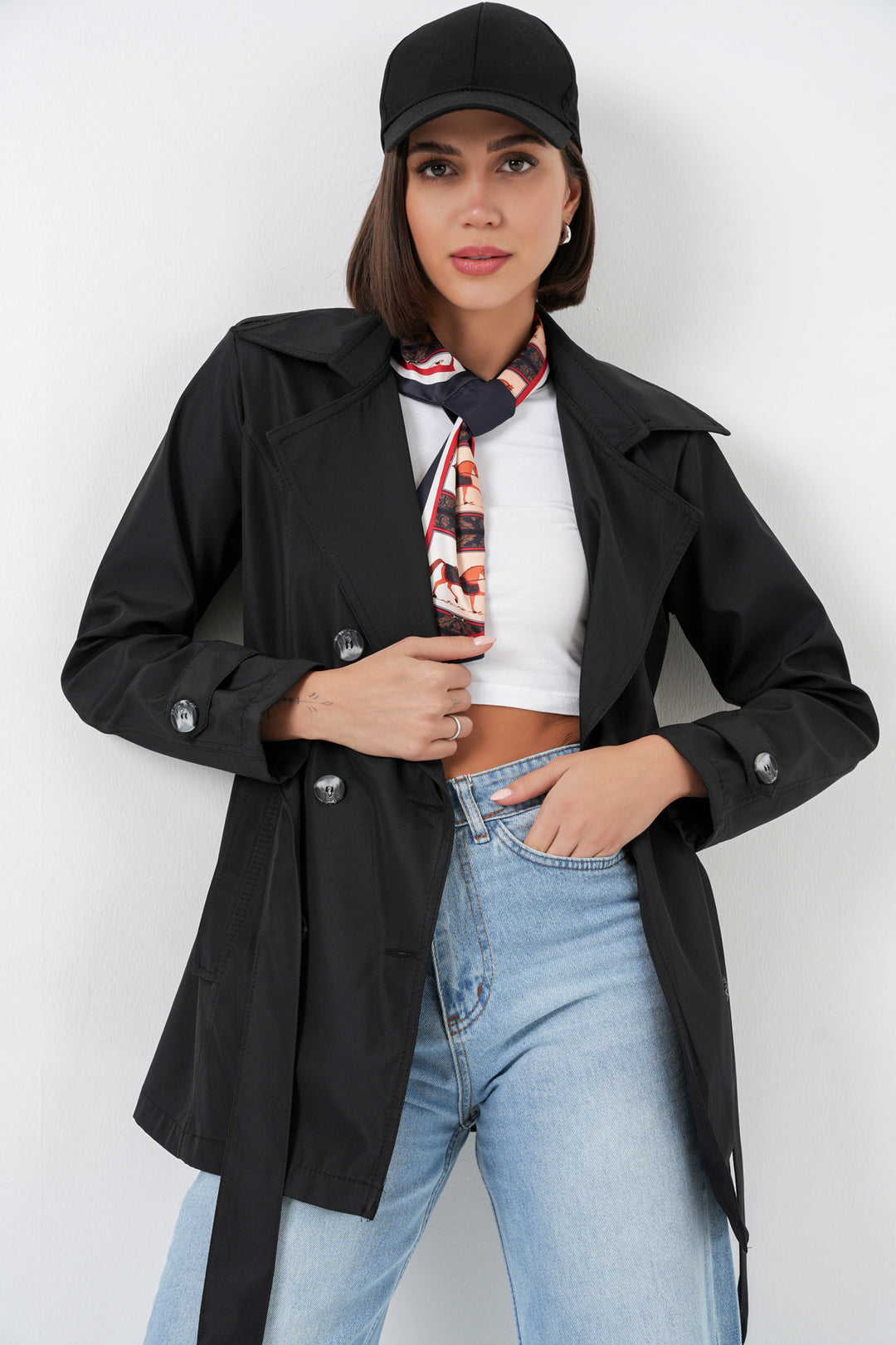 Bigdart Manteau court ceinturé femme 5982 - Noir