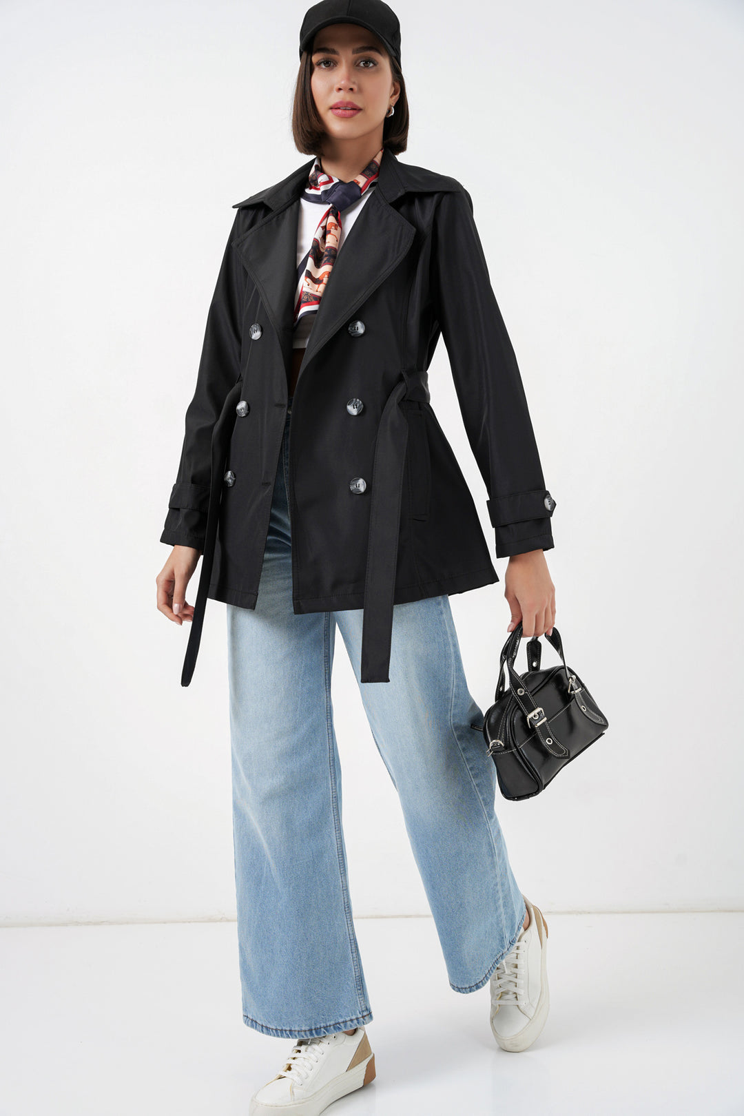 Bigdart Manteau court ceinturé femme 5982 - Noir