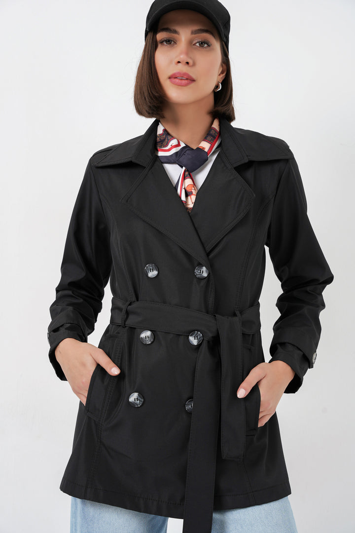 Bigdart Manteau court ceinturé femme 5982 - Noir