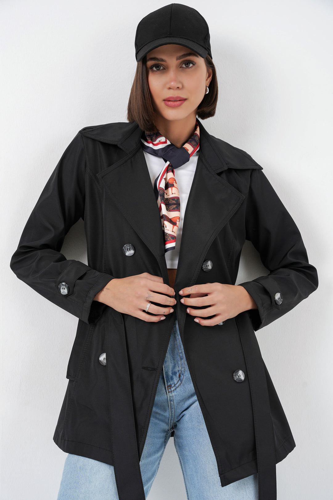 Bigdart Manteau court ceinturé femme 5982 - Noir