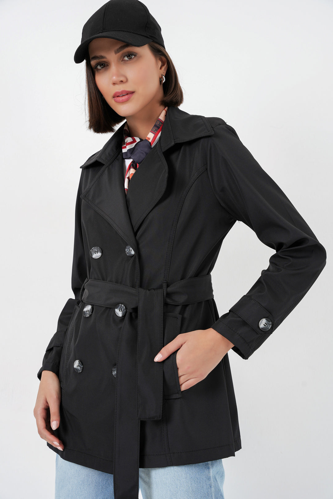 Bigdart Manteau court ceinturé femme 5982 - Noir