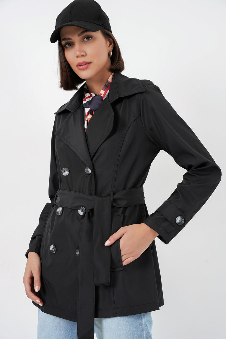 Bigdart Manteau court ceinturé femme 5982 - Noir
