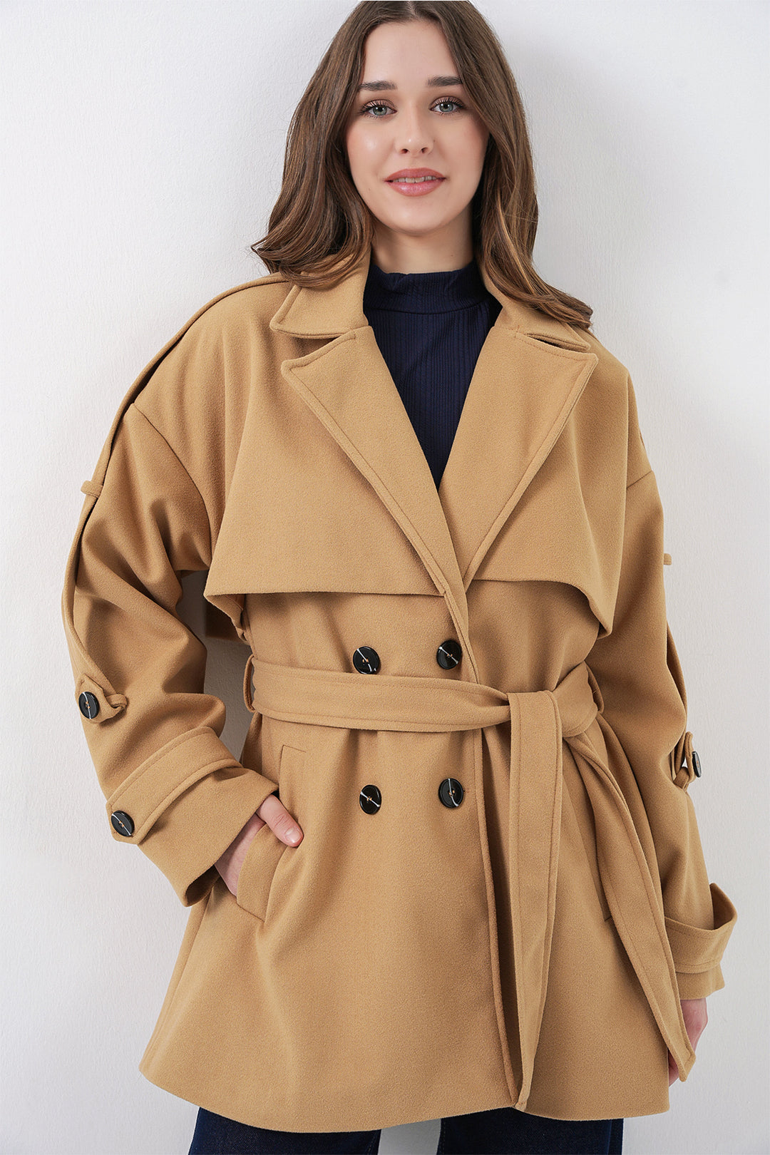 Bigdart Manteau Oversize en Laine Ceinturé Femme 9157 - Moutarde