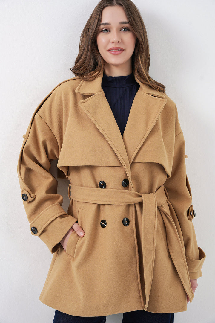Bigdart Manteau Oversize en Laine Ceinturé Femme 9157 - Moutarde