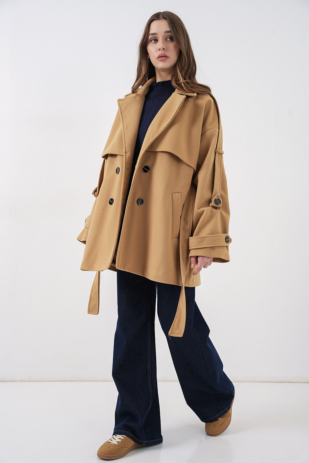 Bigdart Manteau Oversize en Laine Ceinturé Femme 9157 - Moutarde
