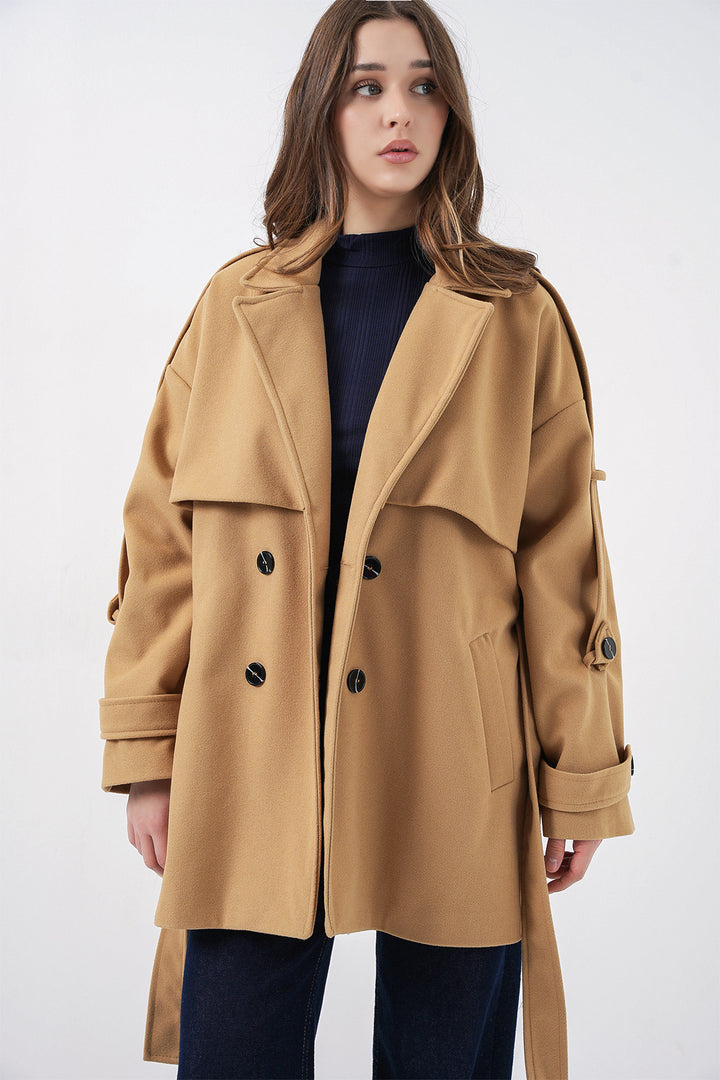 Bigdart Manteau Oversize en Laine Ceinturé Femme 9157 - Moutarde