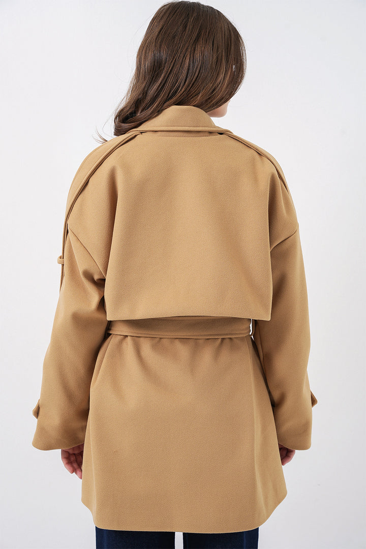 Bigdart Manteau Oversize en Laine Ceinturé Femme 9157 - Moutarde