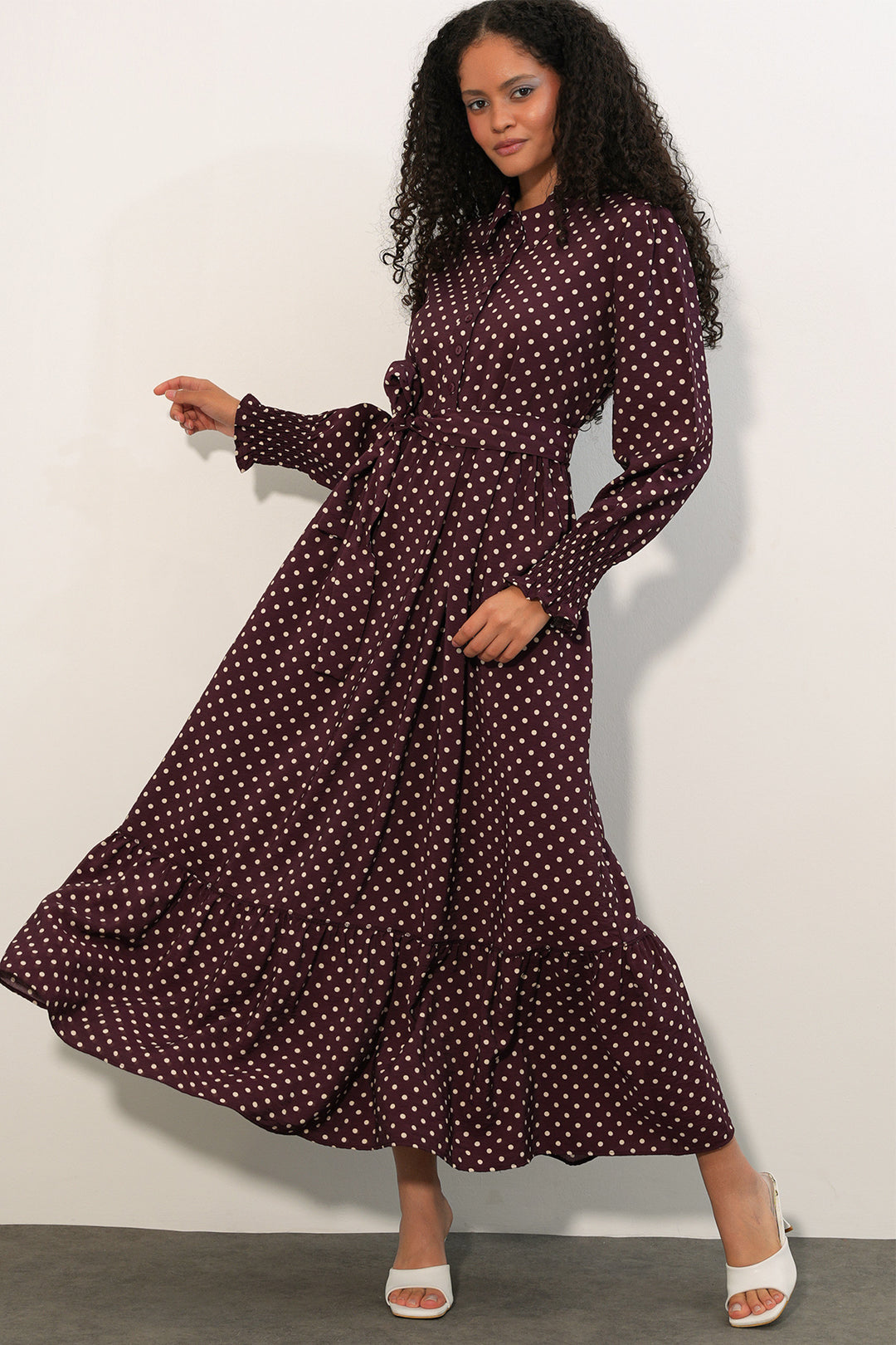 Bigdart Robe de modestie à pois avec ceinture femme 2589 - A.Bordeaux