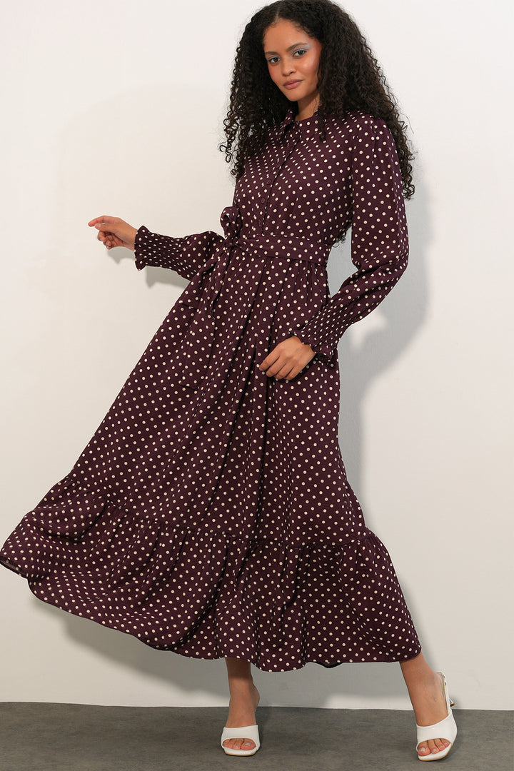 Bigdart Robe de modestie à pois avec ceinture femme 2589 - A.Bordeaux