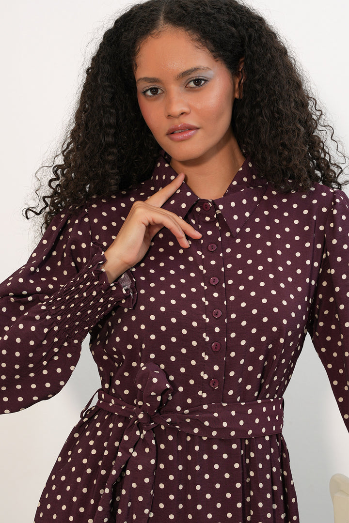 Bigdart Robe de modestie à pois avec ceinture femme 2589 - A.Bordeaux