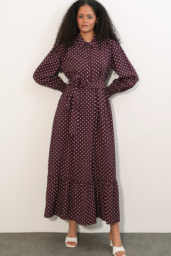 Bigdart Robe de modestie à pois avec ceinture femme 2589 - A.Bordeaux