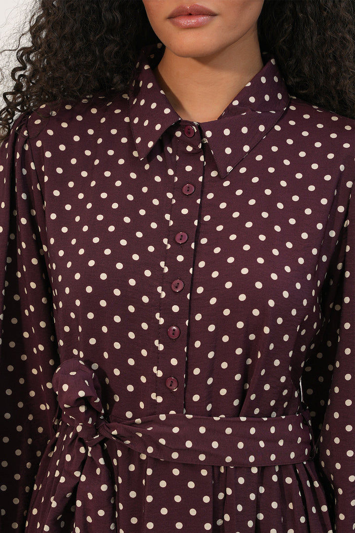 Bigdart Robe de modestie à pois avec ceinture femme 2589 - A.Bordeaux