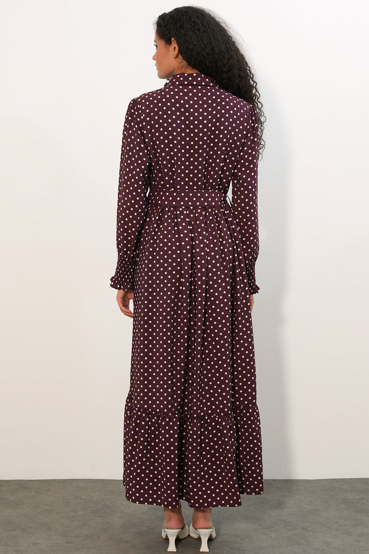 Bigdart Robe de modestie à pois avec ceinture femme 2589 - A.Bordeaux